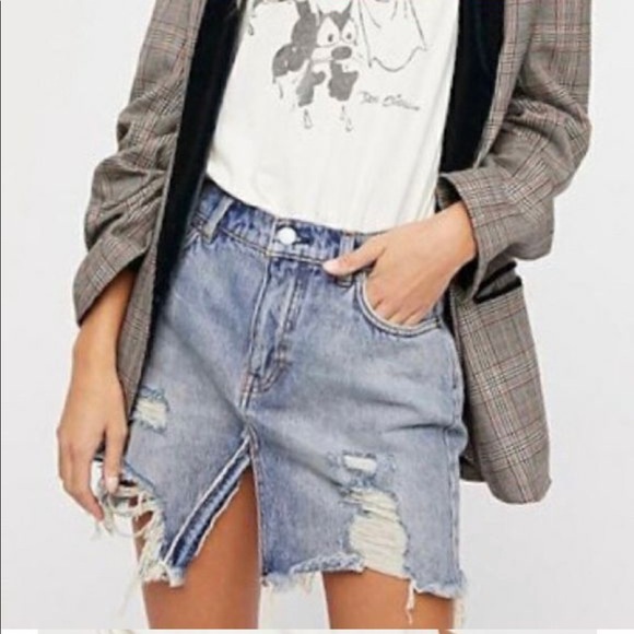 Free People Distressed Denim Skirt - Picture 3 of 8